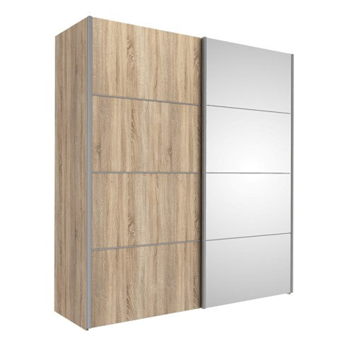 Verona Sliding Wardrobe 180cm in Oak with Oak and Mirror Doors with 5 Shelves