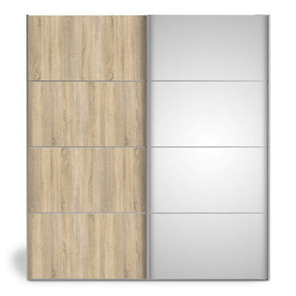 Verona Sliding Wardrobe 180cm in Oak with Oak and Mirror Doors with 5 Shelves