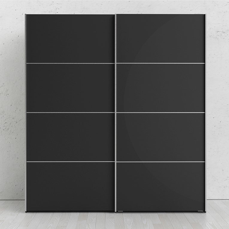 Verona Sliding Wardrobe 180cm in Black Matt with Black Matt Doors with 2 Shelves