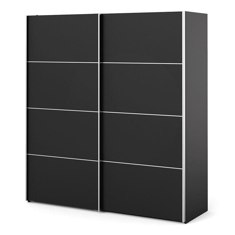 Verona Sliding Wardrobe 180cm in Black Matt with Black Matt Doors with 2 Shelves