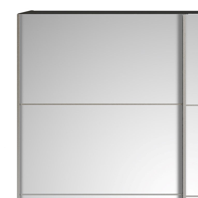 Verona Sliding Wardrobe 180cm in Black Matt with Mirror Doors with 2 Shelves