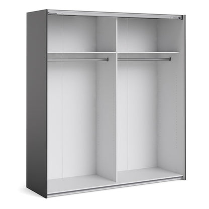 Verona Sliding Wardrobe 180cm in Black Matt with Mirror Doors with 2 Shelves