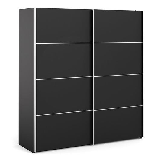 Verona Sliding Wardrobe 180cm in Black Matt with Black Matt Doors with 5 Shelves