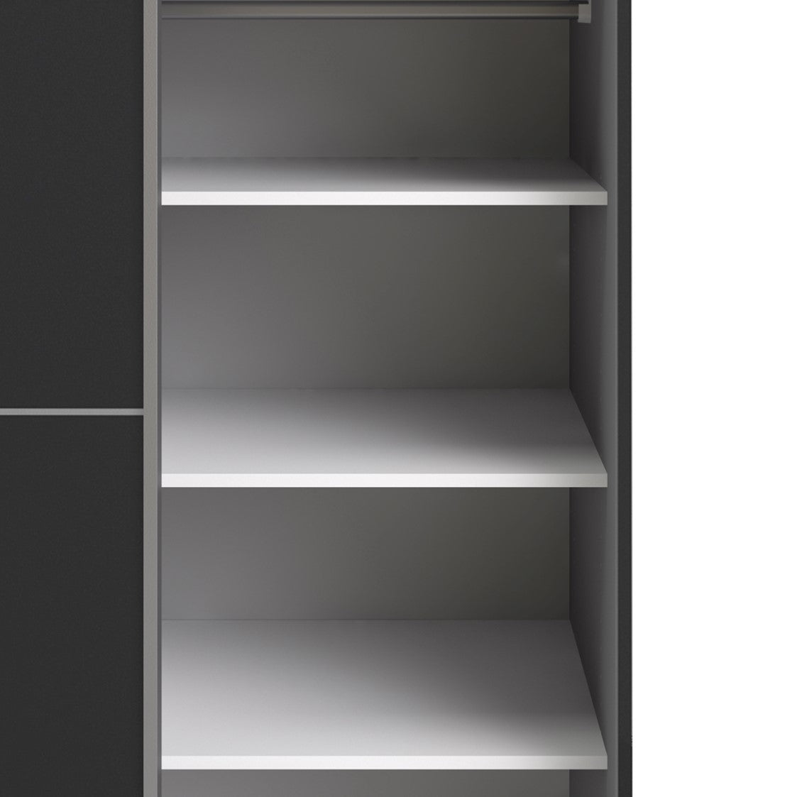 Verona Sliding Wardrobe 180cm in Black Matt with Black Matt and Mirror Doors with 5 Shelves