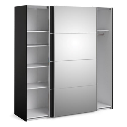 Verona Sliding Wardrobe 180cm in Black Matt with Black Matt and Mirror Doors with 5 Shelves