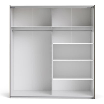 Verona Sliding Wardrobe 180cm in Black Matt with Black Matt and Mirror Doors with 5 Shelves