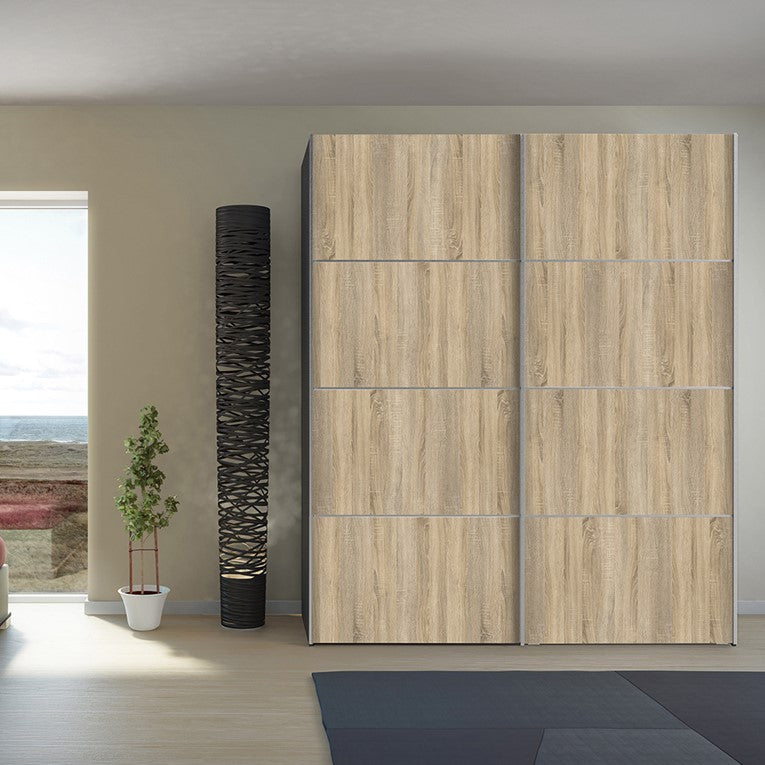 Verona Sliding Wardrobe 180cm in Black Matt with Oak Doors with 5 Shelves