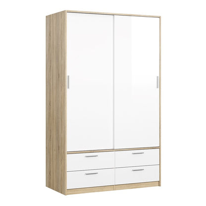 Wardrobe - 2 Doors 4 Drawers in Oak with White High Gloss