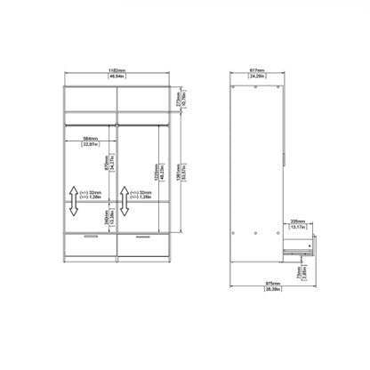 Line Wardrobe with 2 Doors + 2 Drawers in Black and Jackson Hickory Oak