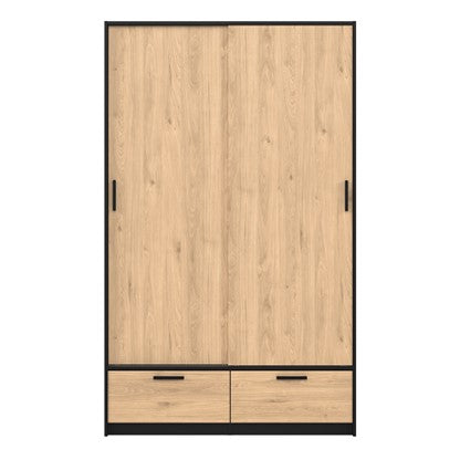 Line Wardrobe with 2 Doors + 2 Drawers in Black and Jackson Hickory Oak