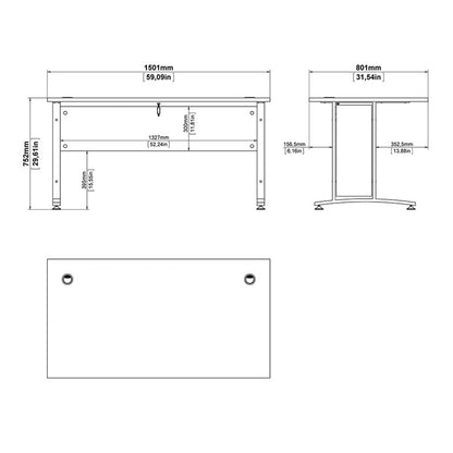 Prima Desk 150 cm in Oak with White legs