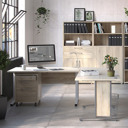 Prima Desk 150 cm in Oak with Height adjustable legs with electric control in White