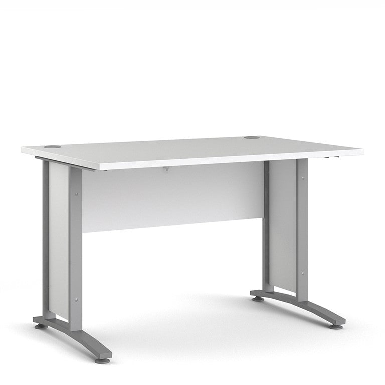 Prima Desk 120 cm in White with Silver grey steel legs