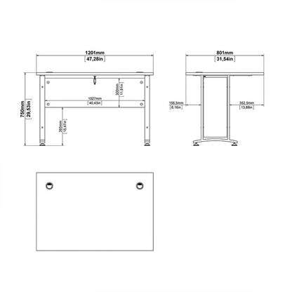 Prima Desk 120 cm in White with Silver grey steel legs