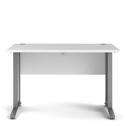 Prima Desk 120 cm in White with Silver grey steel legs