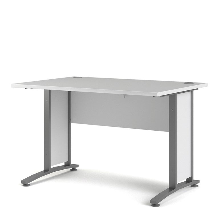 Prima Desk 120 cm in White with Silver grey steel legs