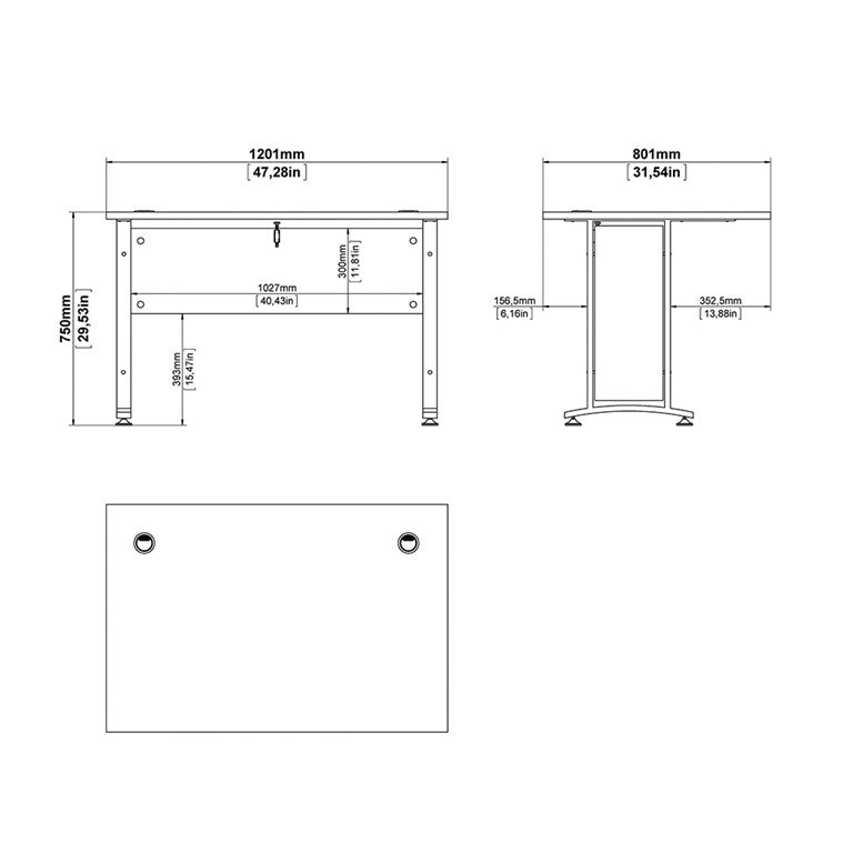 Prima Desk 120 cm in Oak with Silver grey steel legs