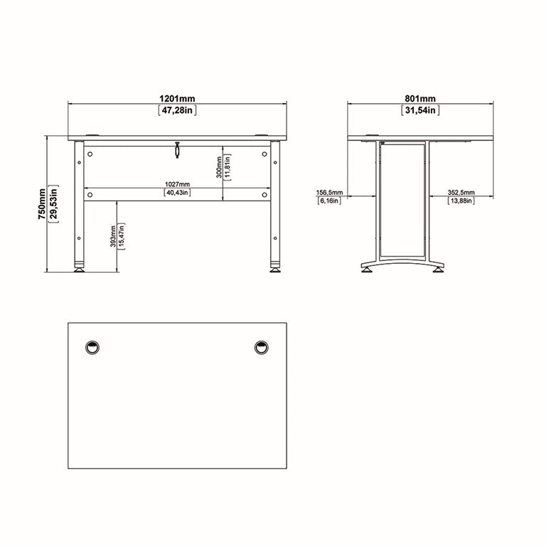 Prima Desk 120 cm in Oak with White legs