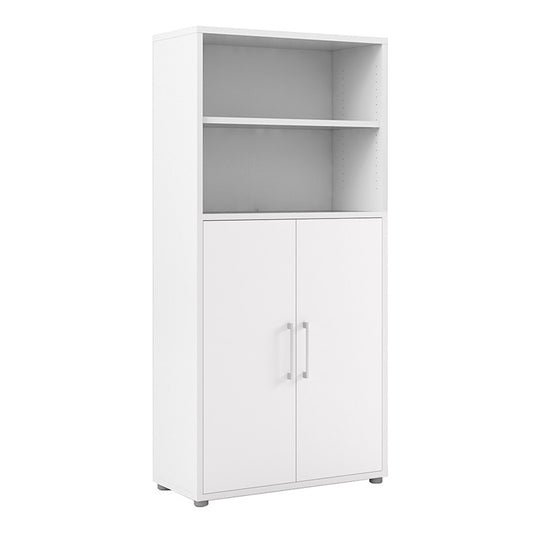 Prima Bookcase 4 Shelves with 2 Doors in White