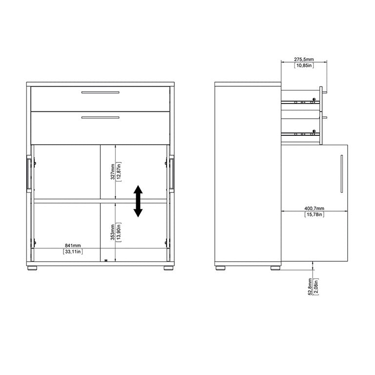 Prima Bookcase 1 Shelves With 2 Drawers And 2 Doors In Black Woodgrain