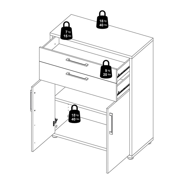 Prima Bookcase 1 Shelves With 2 Drawers And 2 Doors In Black Woodgrain