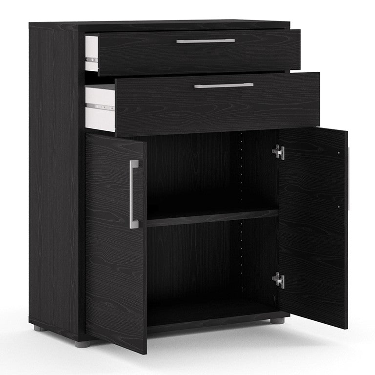 Prima Bookcase 1 Shelves With 2 Drawers And 2 Doors In Black Woodgrain