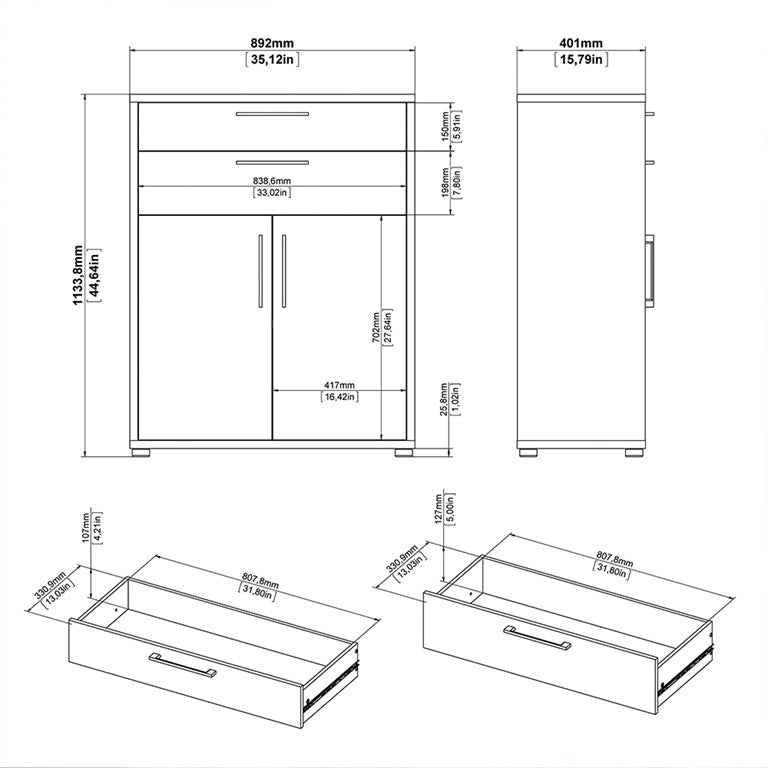 Prima Bookcase 1 Shelves With 2 Drawers And 2 Doors In Black Woodgrain