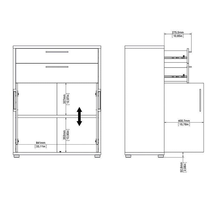 Prima Bookcase 1 Shelf With 2 Drawers + 2 File Drawers In Oak