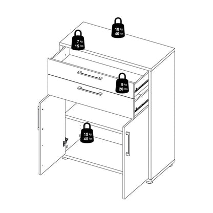 Prima Bookcase 1 Shelf With 2 Drawers + 2 File Drawers In Oak