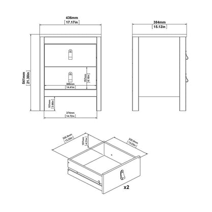 Barcelona Bedside Table 2 drawers in White