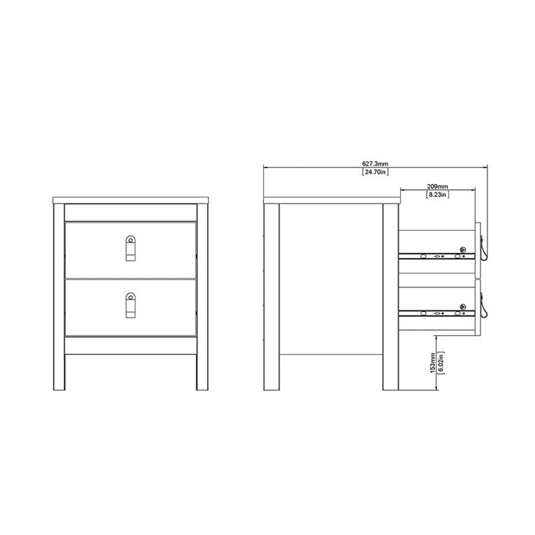 Barcelona Bedside Table 2 drawers in White