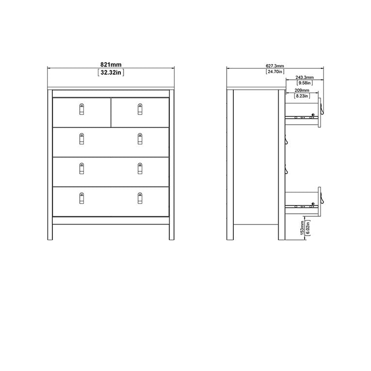 Barcelona Chest 3+2 drawers in White