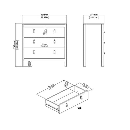 Barcelona Chest 3 drawers in Matt Black