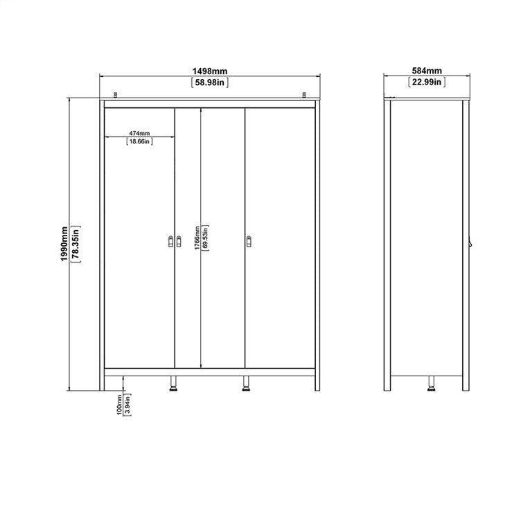 Barcelona Wardrobe with 3 doors in White