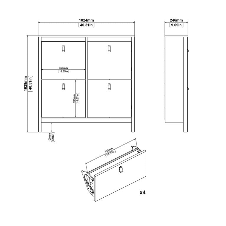 Barcelona Shoe cabinet 4 compartments in White