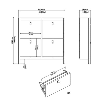 Barcelona Shoe cabinet 4 compartments in White