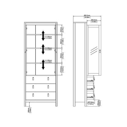 Barcelona China cabinet 2 doors w/glass + 3 drawers in White