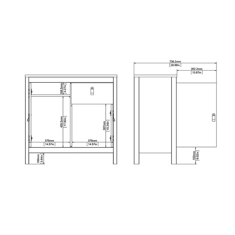 Barcelona Sideboard 2 doors + 1 drawer in White