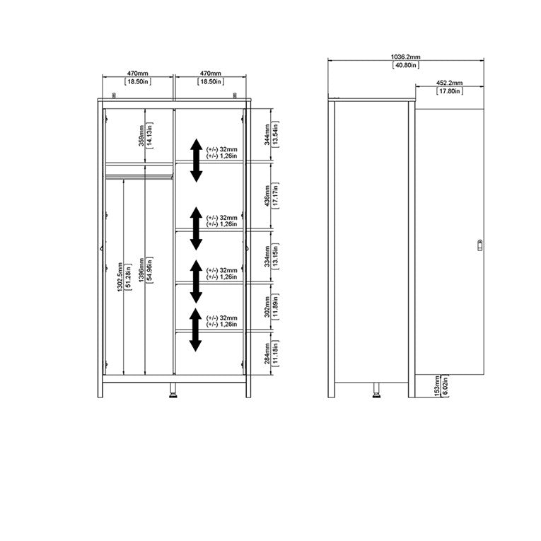 Barcelona Wardrobe with 2 doors in White