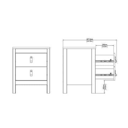 Madrid Bedside Table 2 drawers in Matt Black