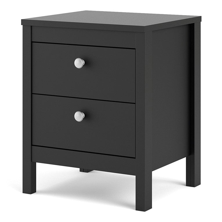 Madrid Bedside Table 2 drawers in Matt Black