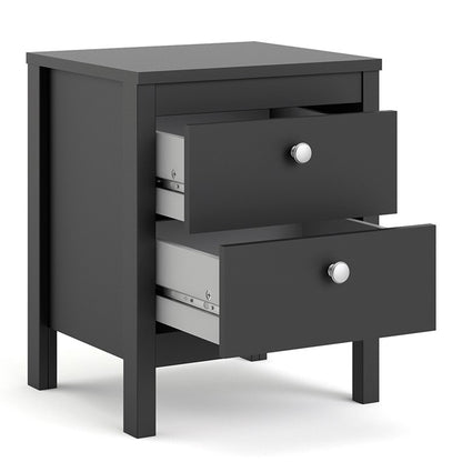 Madrid Bedside Table 2 drawers in Matt Black