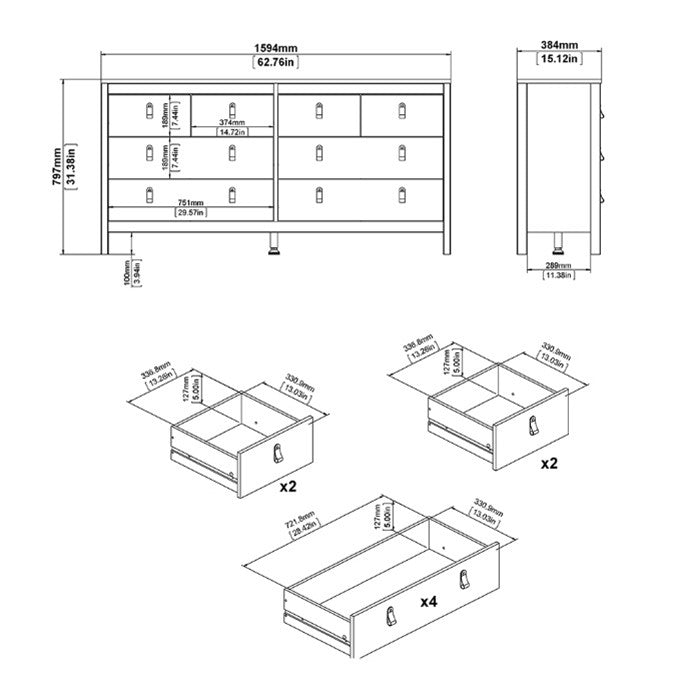 Madrid Double dresser 4+4 drawers in White