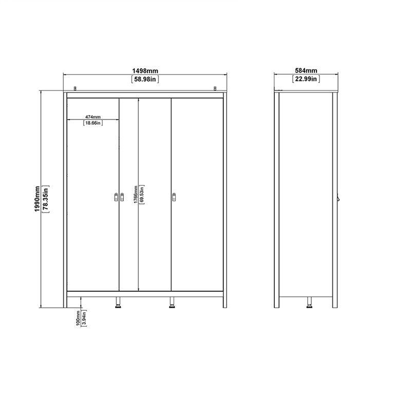 Madrid Wardrobe with 3 doors in Matt Black