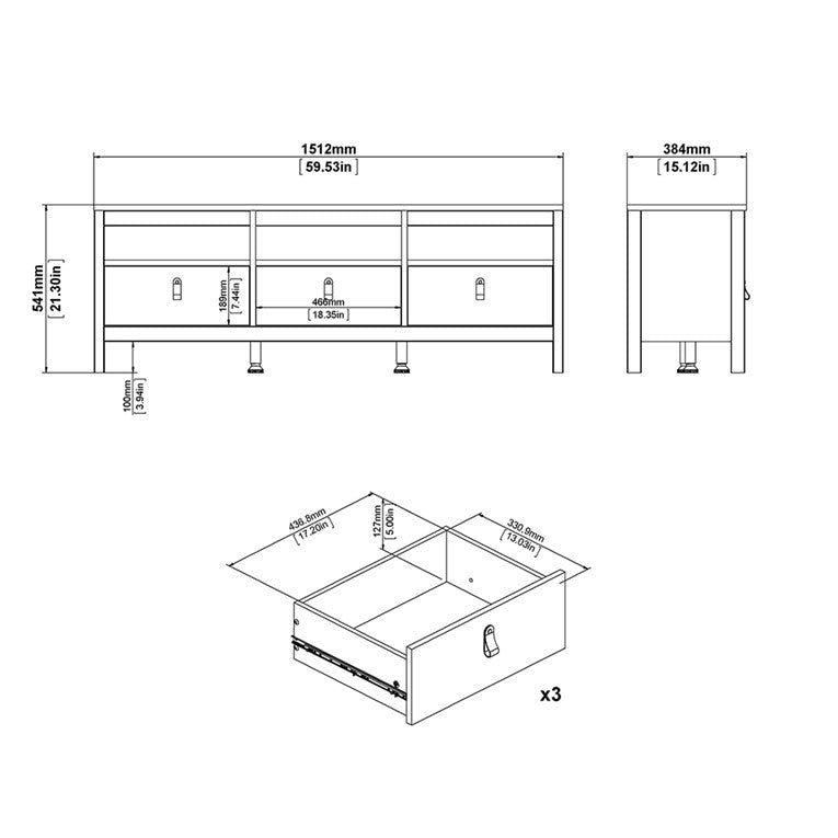 Madrid Tv-unit 3 drawers in White