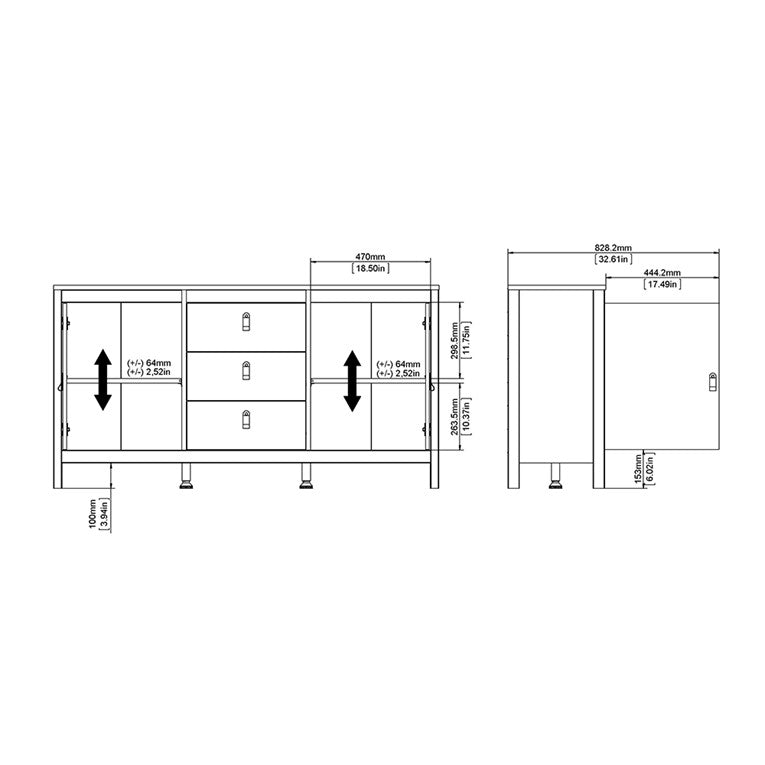 Madrid Sideboard 2 doors + 3 drawers in White