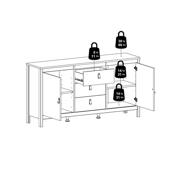 Madrid Sideboard 2 doors + 3 drawers in White