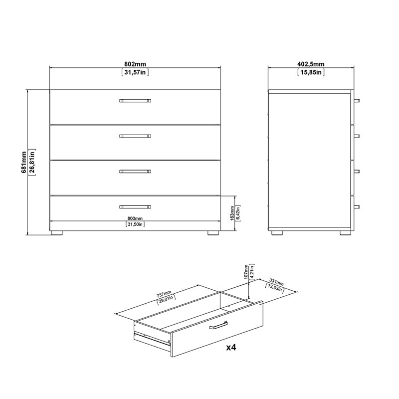 Furniture To Go, Dallas, chest 4 drawers Rovere Gessato Dark Oak