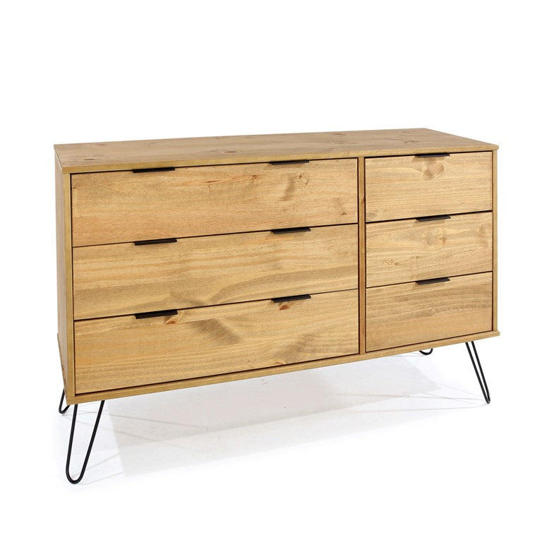 AG533 Augusta Pine 3+3 drawer wide chest of drawers