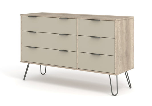 AGD533 Augusta Driftwood 3+3 drawer wide chest of drawers